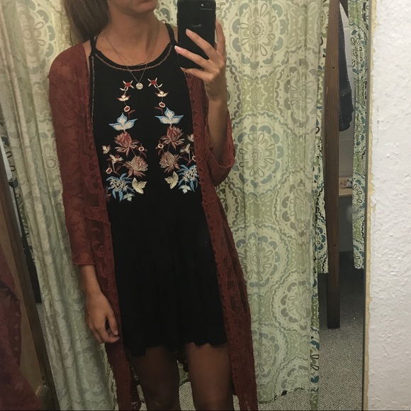 Boutique black dress/cover up with red/orange and light blue tribal detailing - Picture 5 of 7